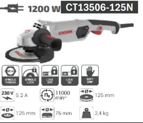 صاروخ قطعية وتجليخ كراون 5 بوصة - 1200 واط | موديل CT13506-125N