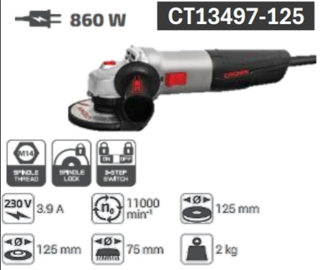 صاروخ قطعية وتجليخ كراون 5 بوصة - 860 واط | موديل CT13497-125