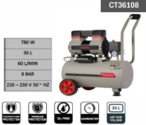 كمبروسر هواء بدون زيت 30 لتر - 780 واط | صيانة أقل