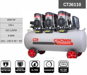 كمبروسر هواء بدون زيت 150 لتر - 3 وحدة × 1450 واط | قوة عالية